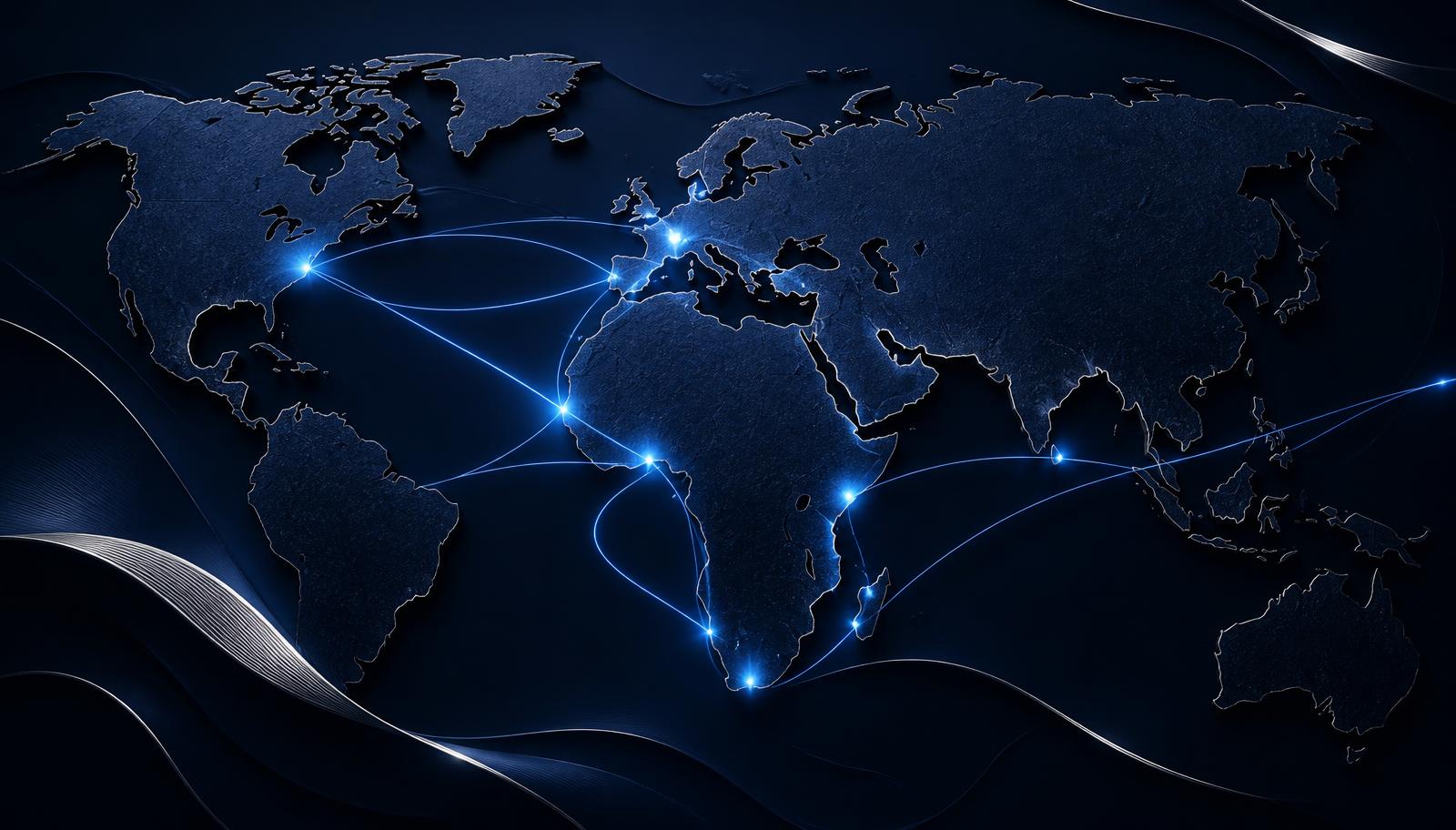 Illustrated trade routes connecting Africa, Europe and North America